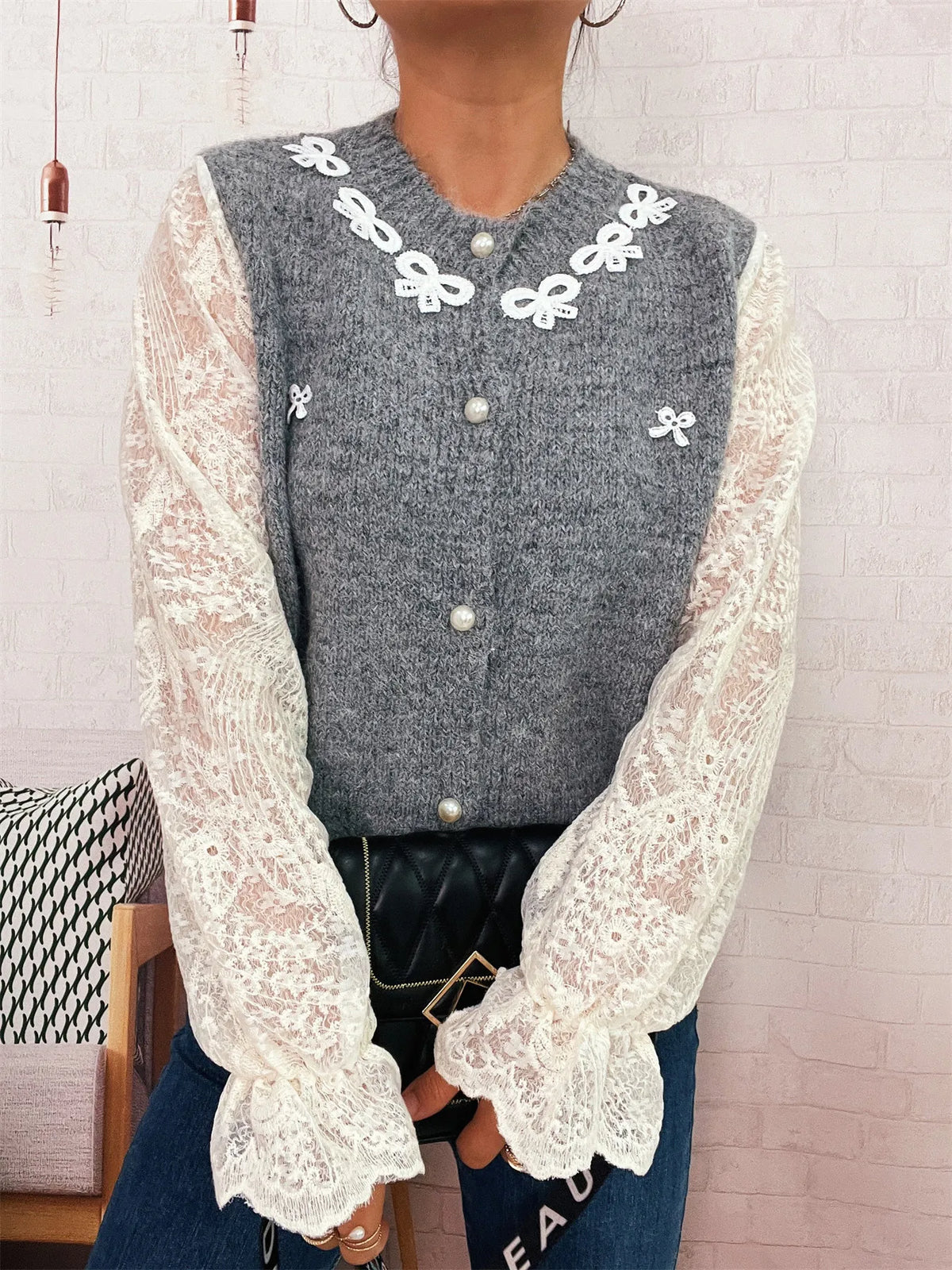 Lace sleeve button up cardigan outfit styling