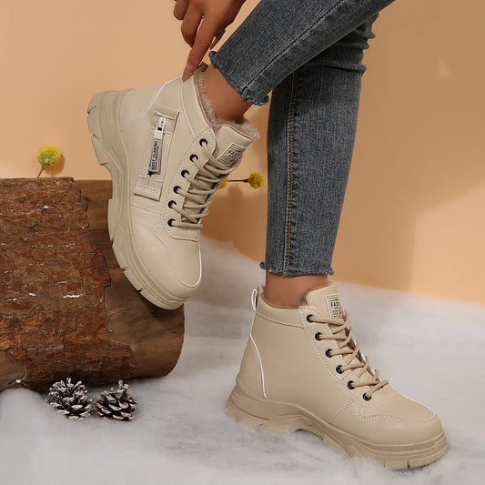 Premium Lace-Up Combat Boots with Fleece Line - Fashorio
