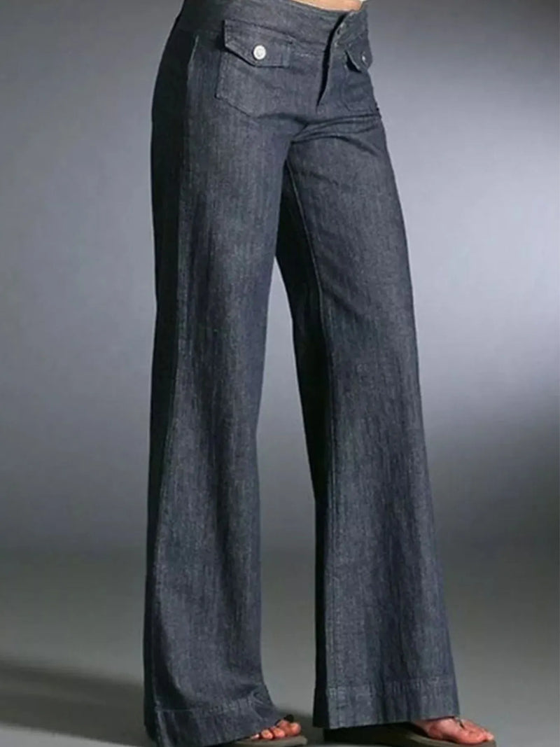 Dark gray high waisted wide leg jeans front view