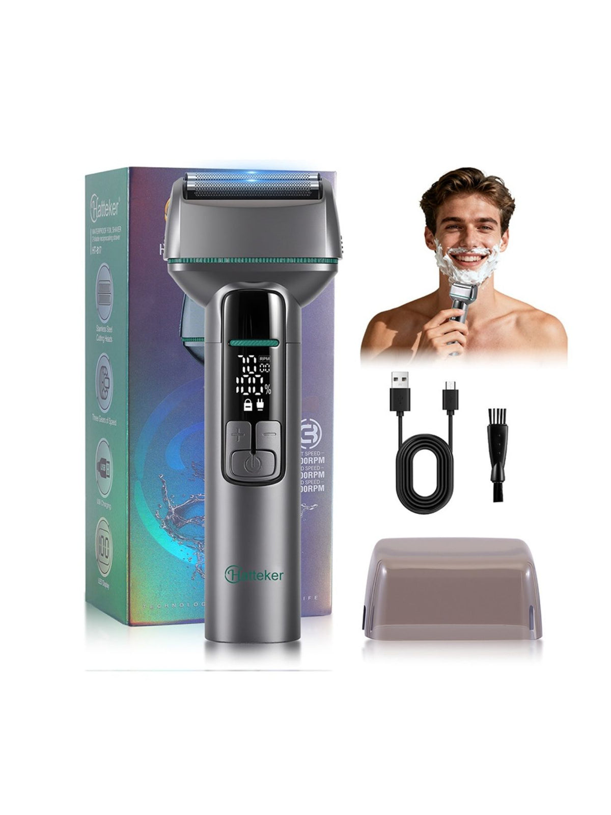 Waterproof electric shaver side profile in gunmetal