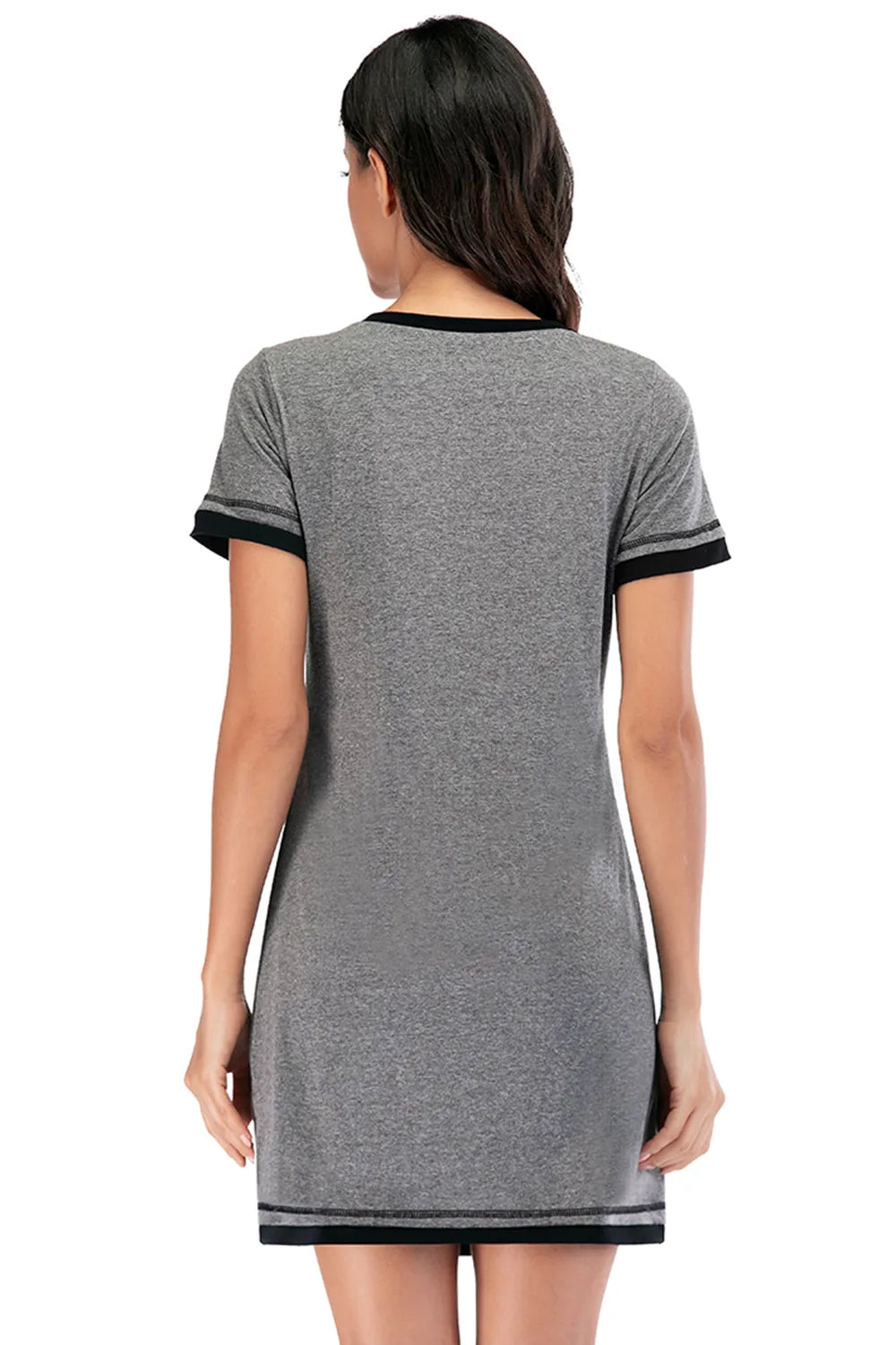 Contrast Trim Short Sleeve Lounge Dress - Fashorio