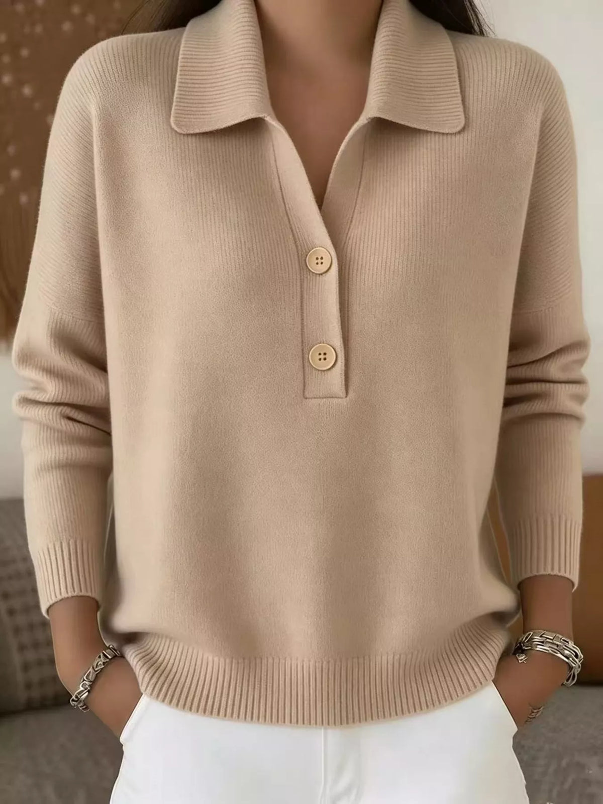 Button Front Long Sleeve Sweater Plus Size view 9