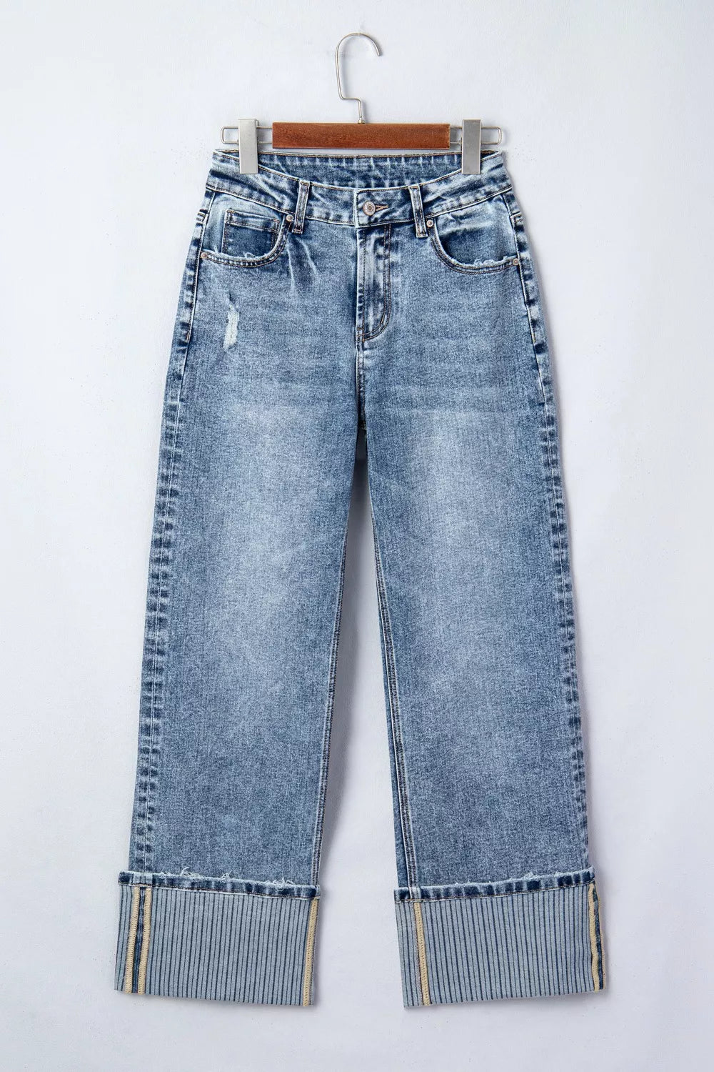 Cuffed Straight Leg Loose Jeans, view 6