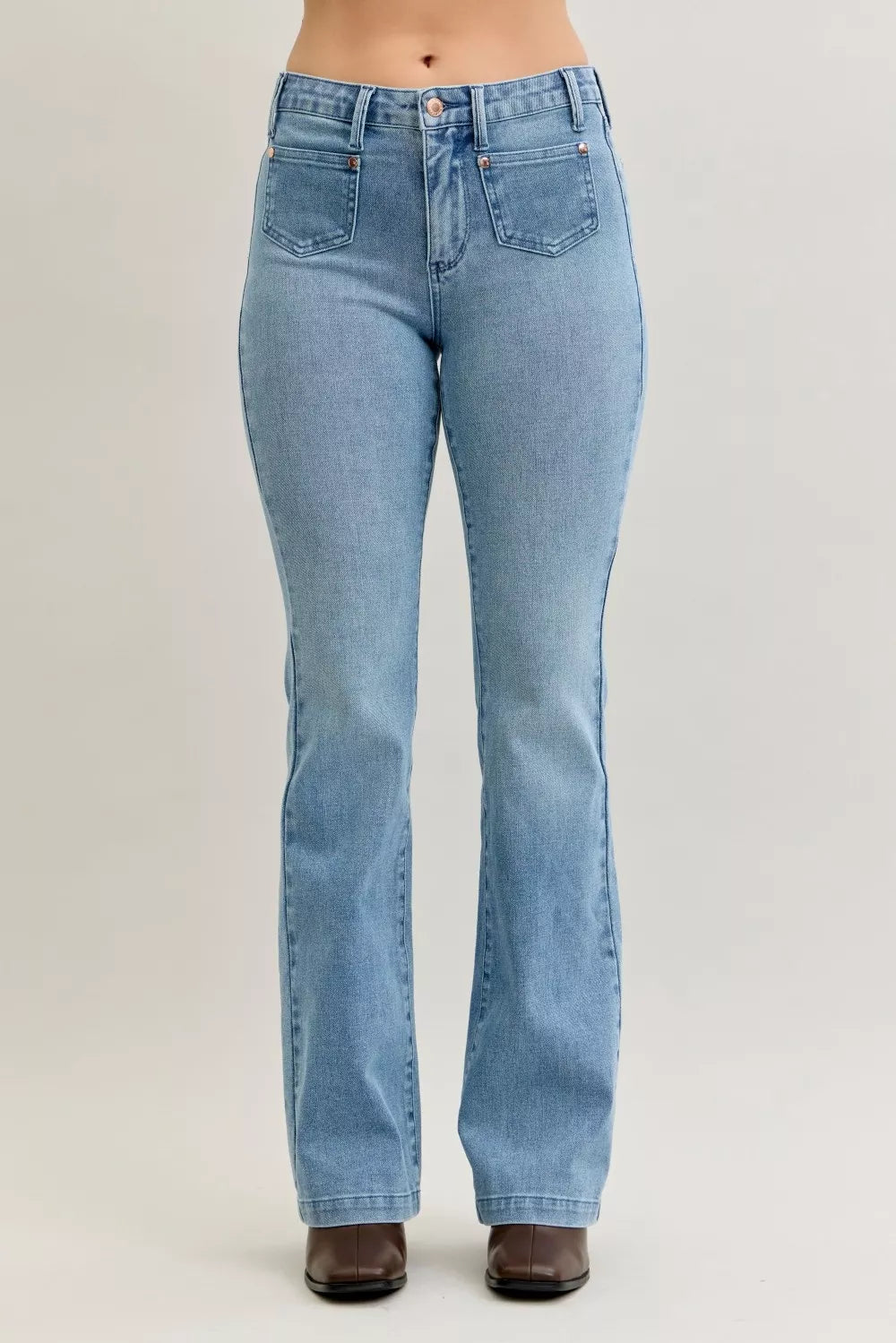 Judy Blue contrast wash bootcut jeans side view