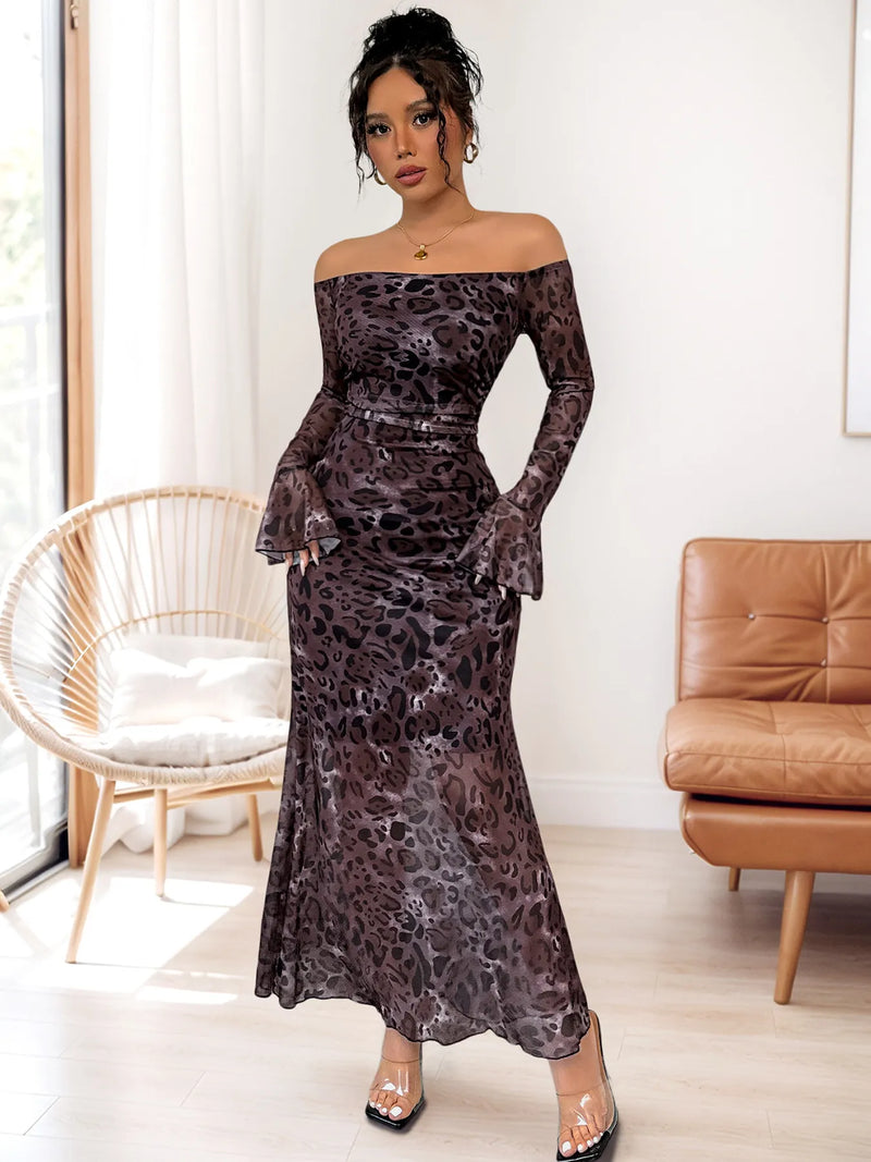 off shoulder long sleeve maxi dress front view