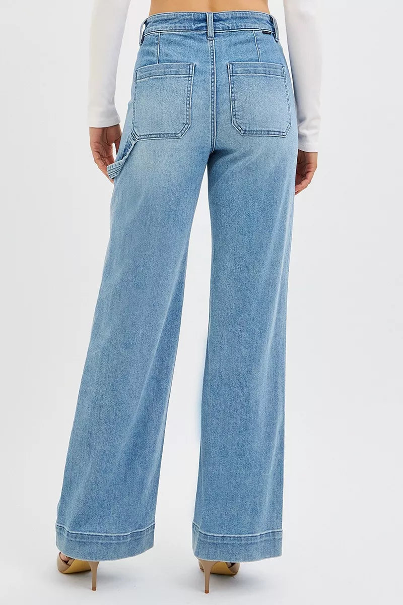 High rise waist detail on straight jeans