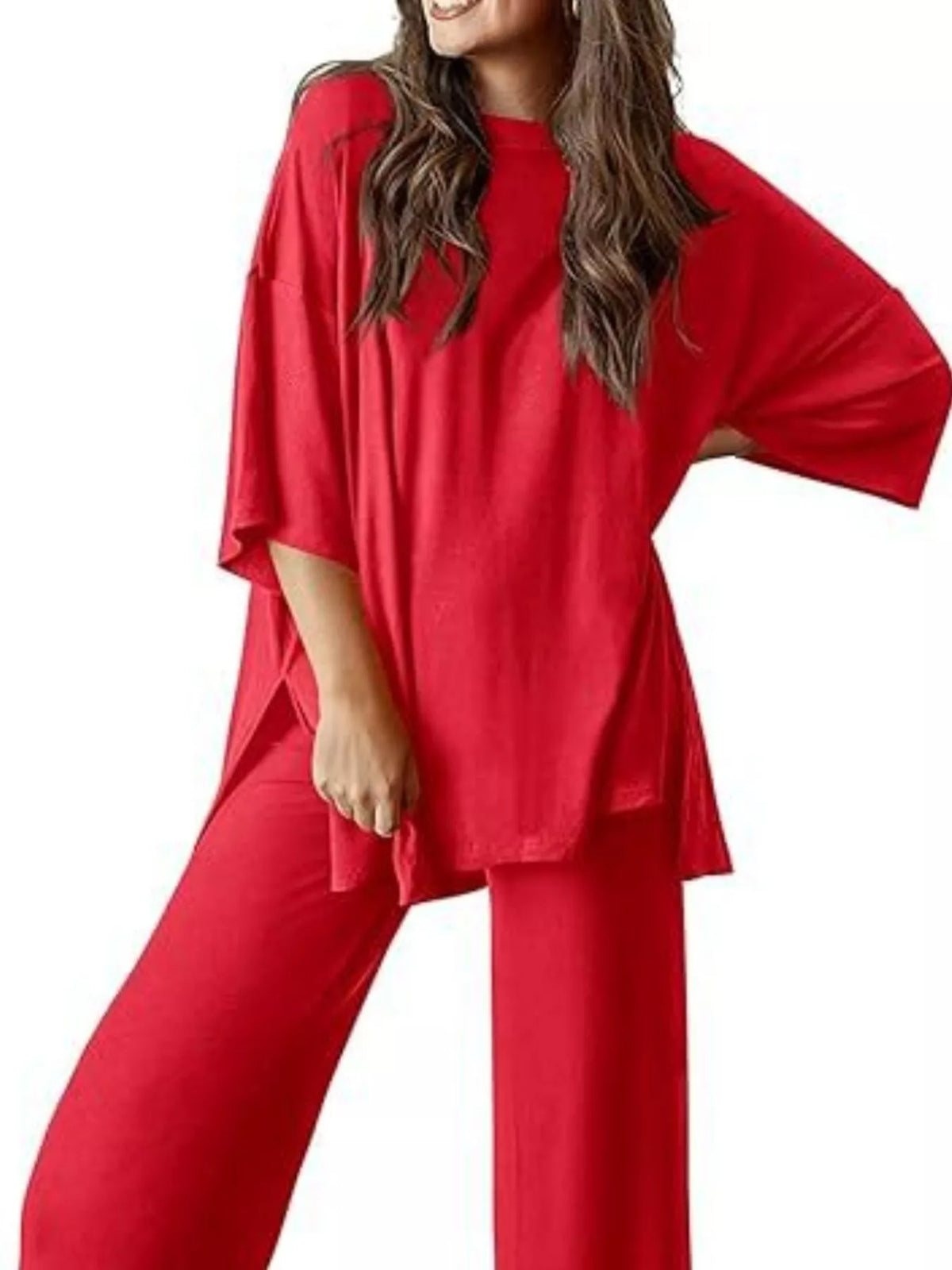 Relaxed Fit Round Neck Top and Pants Set, view 23