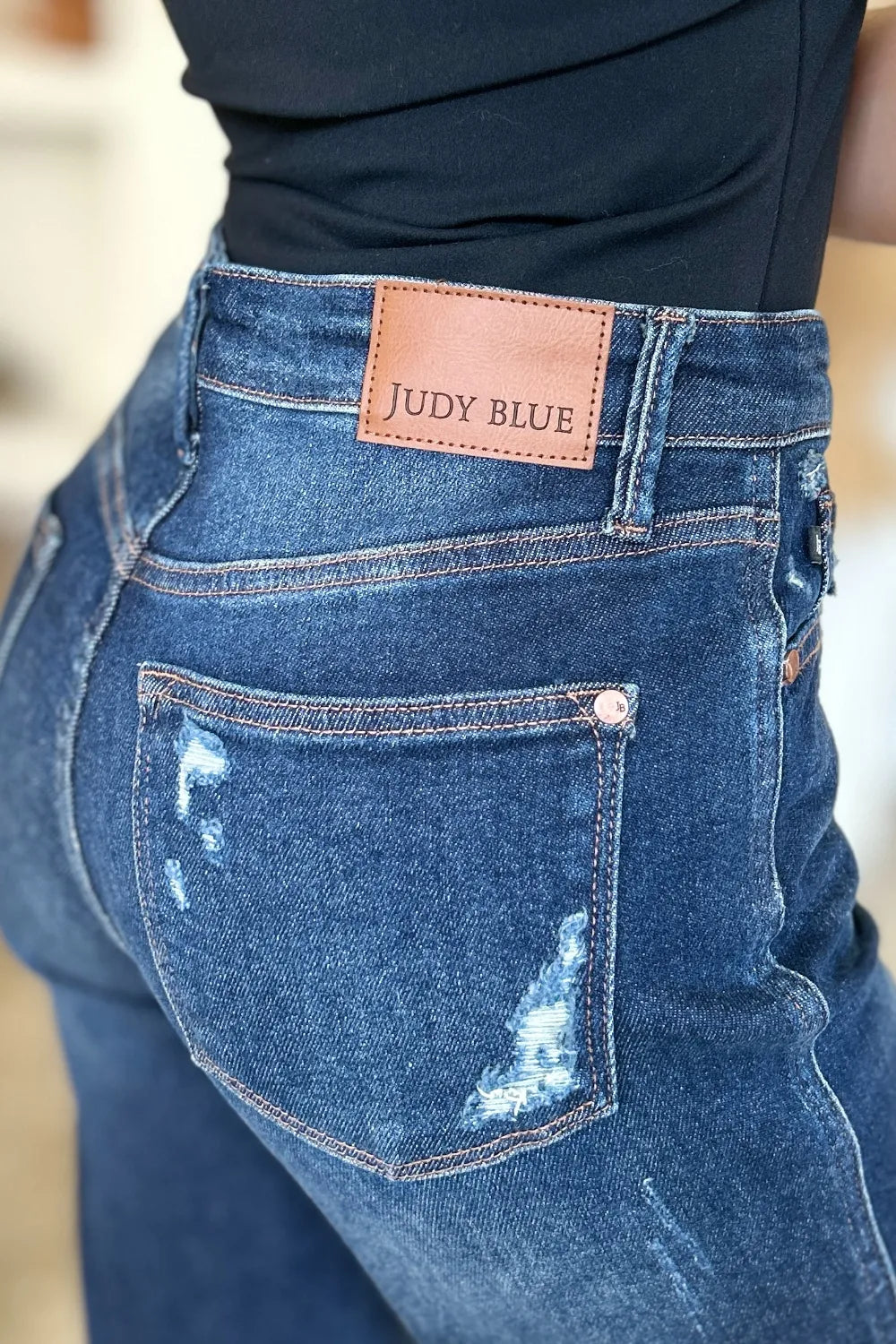 Judy Blue Full Size High Waist Rigid Magic Heavy Destroy Straight Jeans - Fashorio
