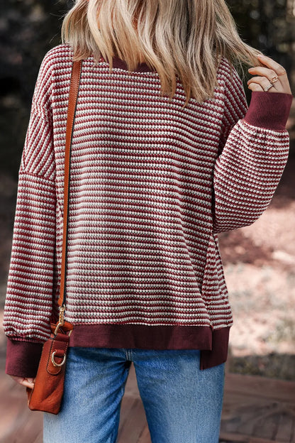 Oversized Striped Round Neck Sweatshirt - Fashorio