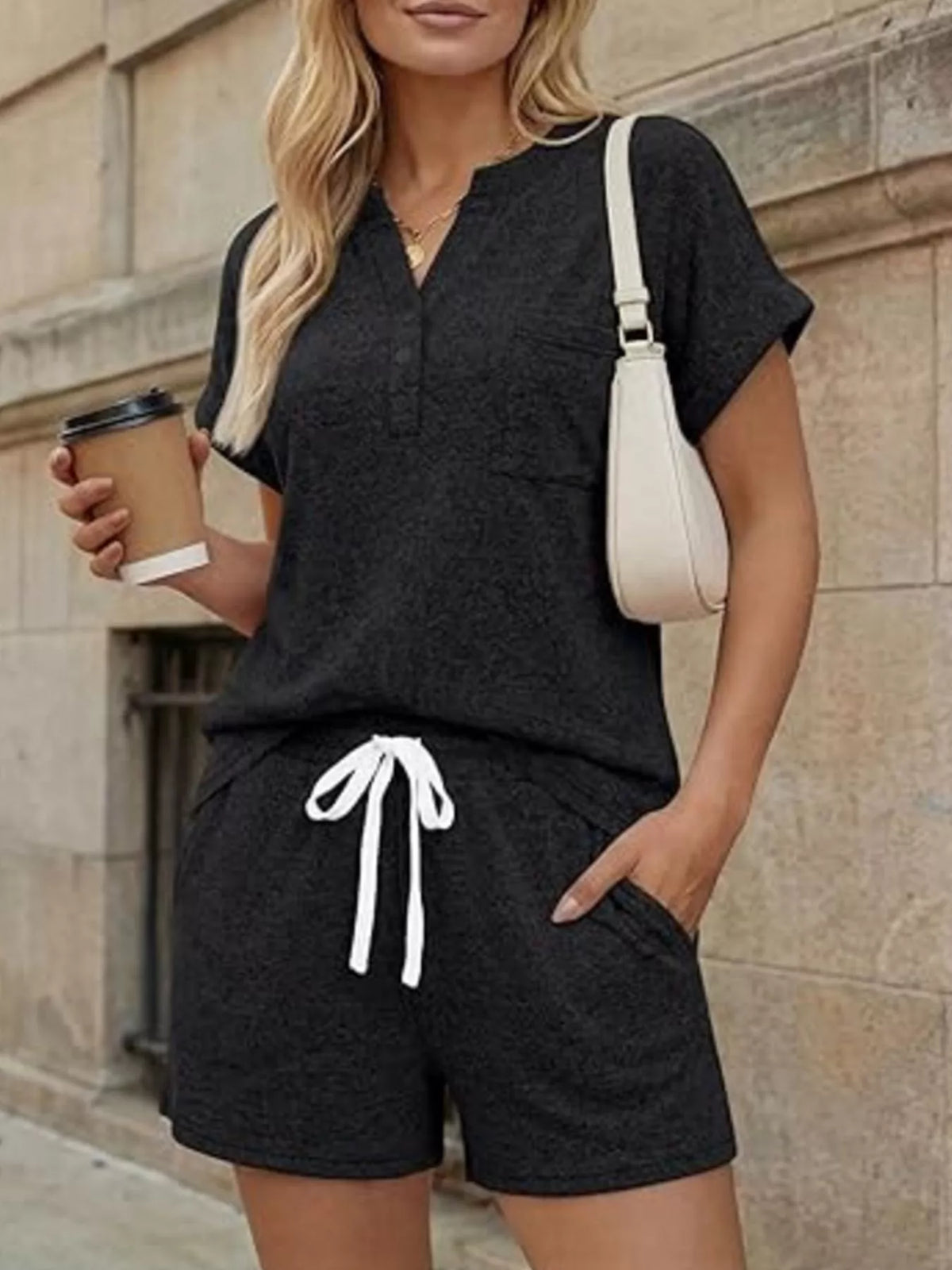 Short Sleeve Button Top and Shorts Set, view 6