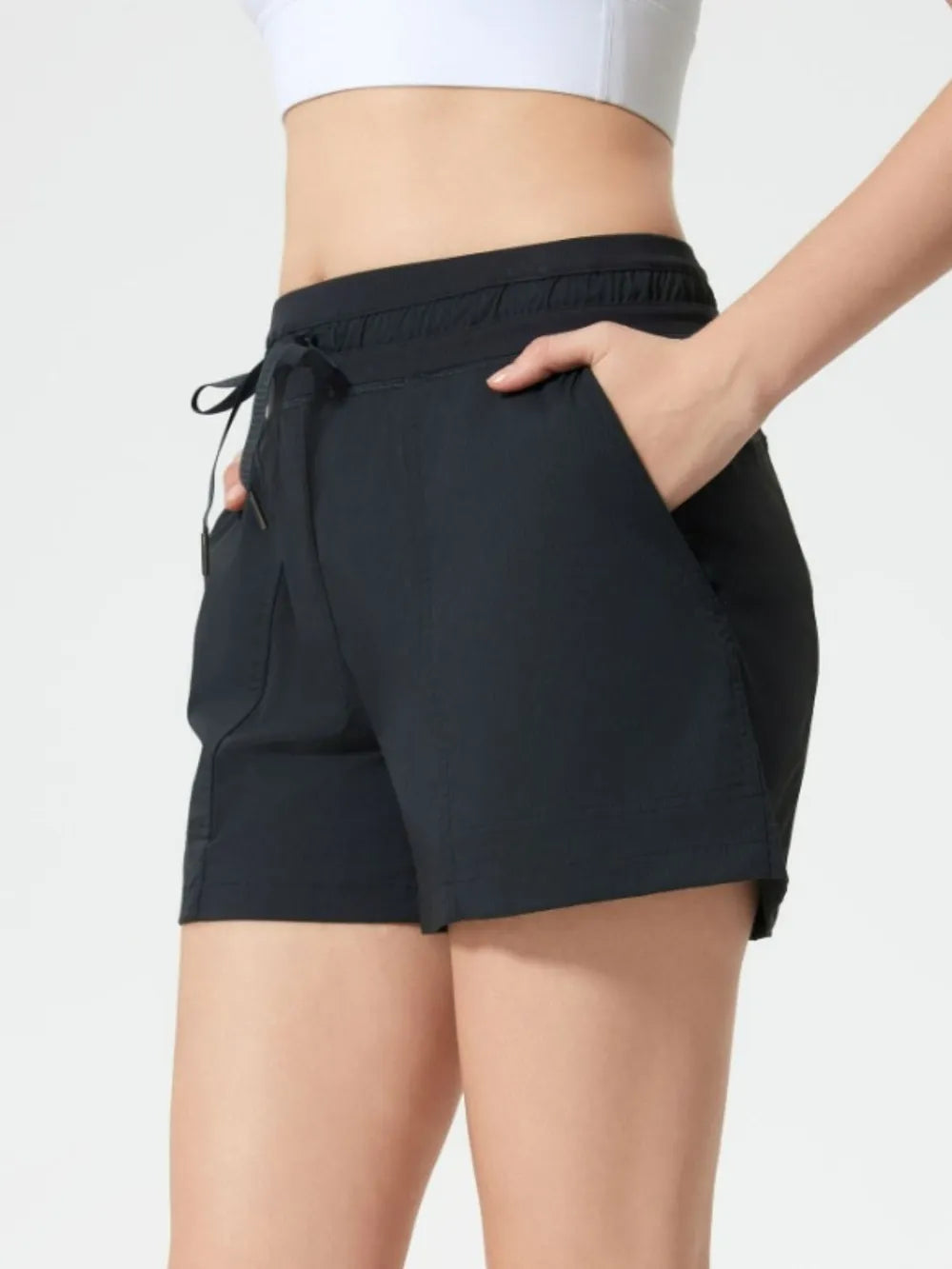 Drawstring Active Shorts with Pockets full length view 13