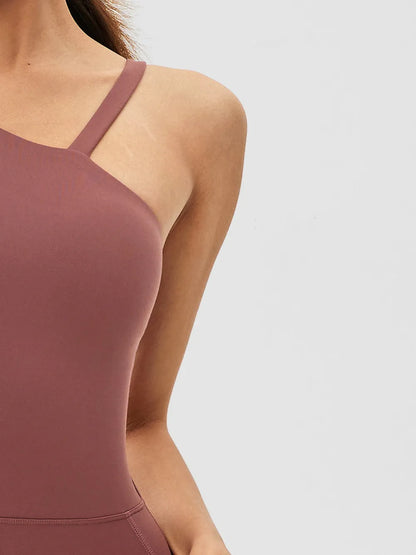 Cutout Asymmetrical Neck Active Jumpsuit - Fashorio