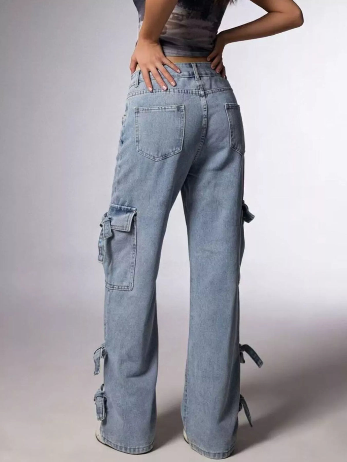 High waist bow jeans full length