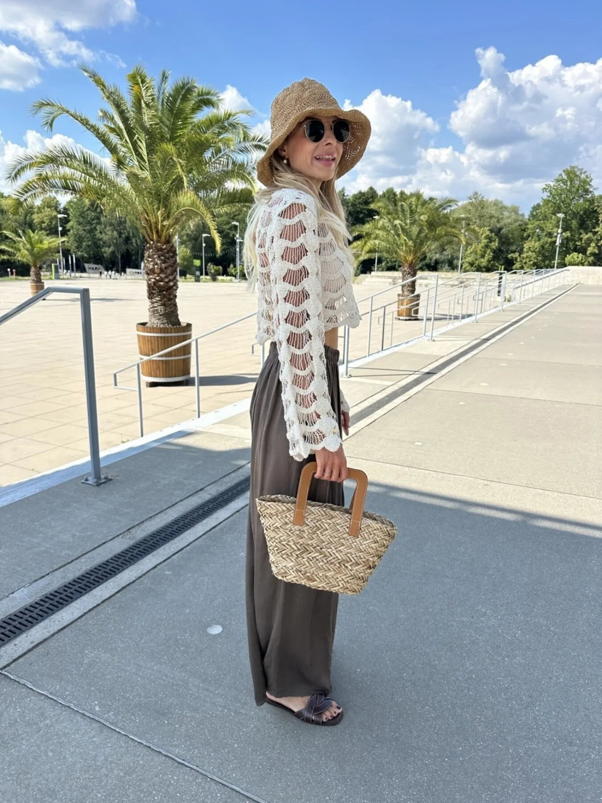 crochet long sleeve knit beach cover up back view