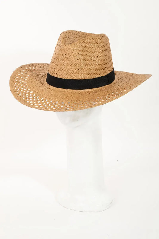 Fame Basket Weave Straw Sun Hat Ka One Size - Fashorio