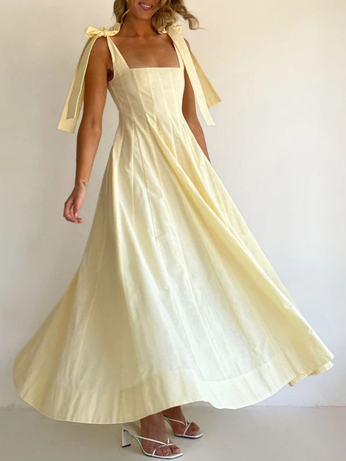 Gradient tie shoulder maxi dress hem detail