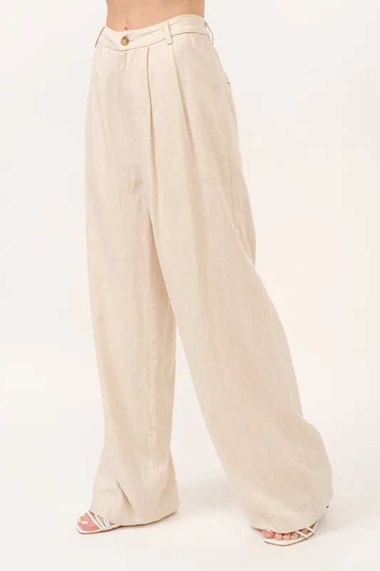 And The Why High-Rise Wide Leg Linen Blended Pants - Fashorio