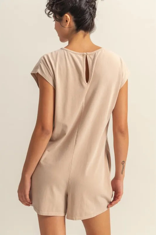 Round Neck Cap Sleeve Relaxed Fit Breezy Romper back view