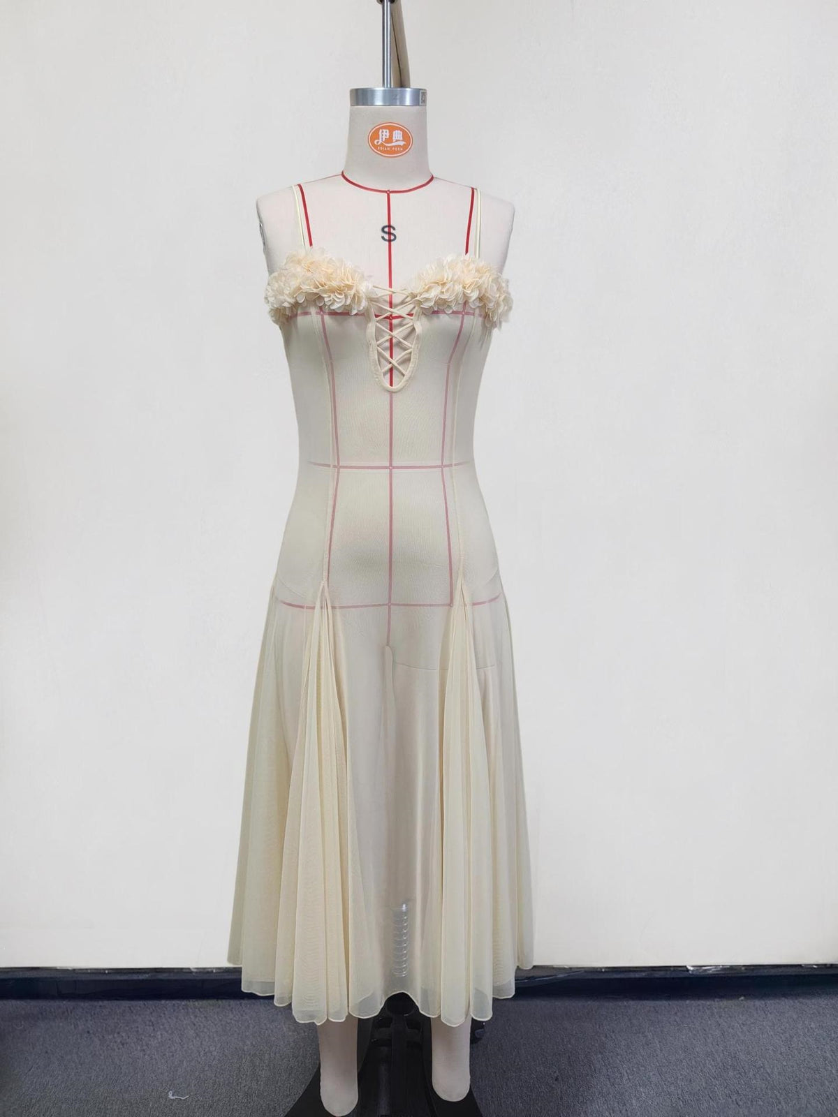 Back view of the spaghetti strap floral dress