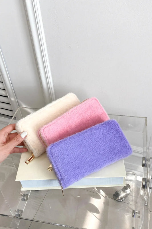 Solid Color Fluff Rectangle Wallet - Fashorio