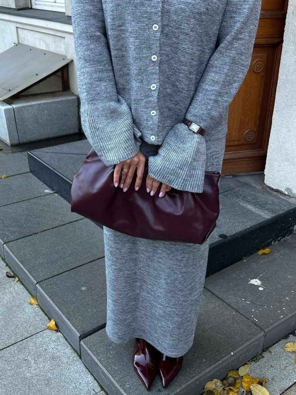Button Down Cardigan and Skirt Knit Set, view 10