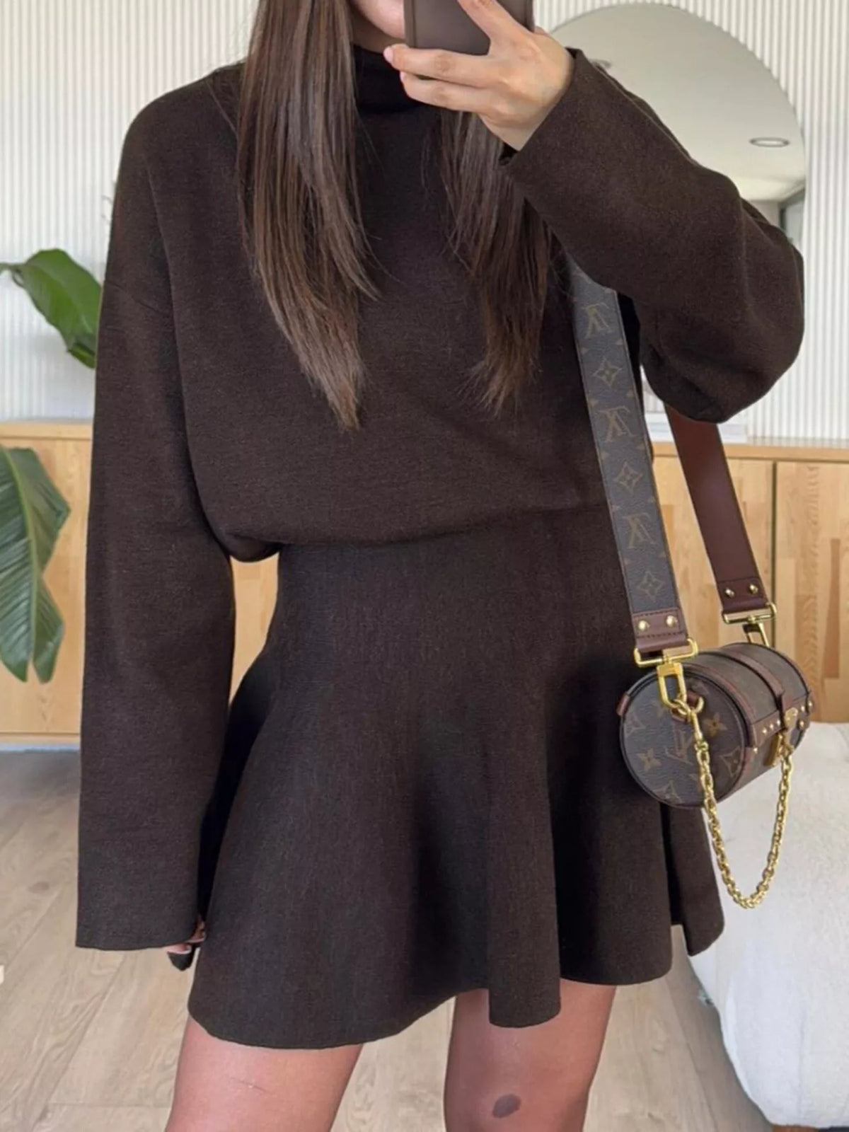 Round neck long sleeve sweater dress full length styled look