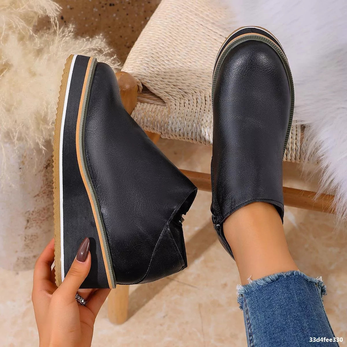 wedge ankle boots with zipper heel detail