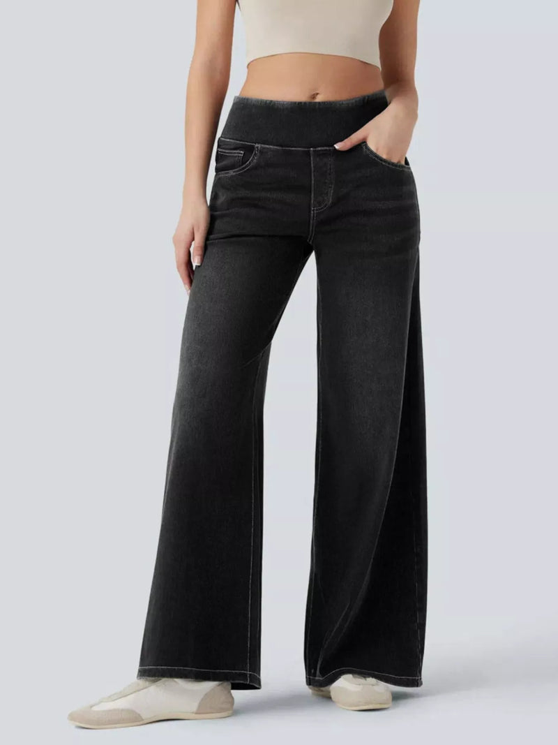 High waist wide leg stretch jeans front