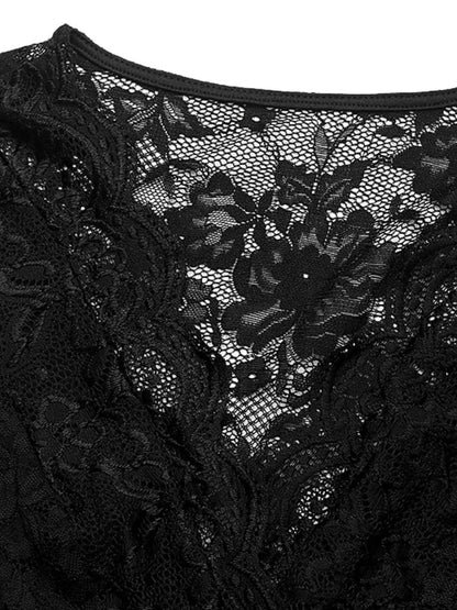 Perfee Lace V-Neck Cap Sleeve Bodysuit - Fashorio