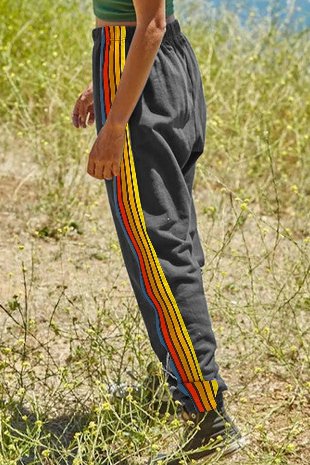 Contrast Striped Elastic Waist Active Pants - Fashorio