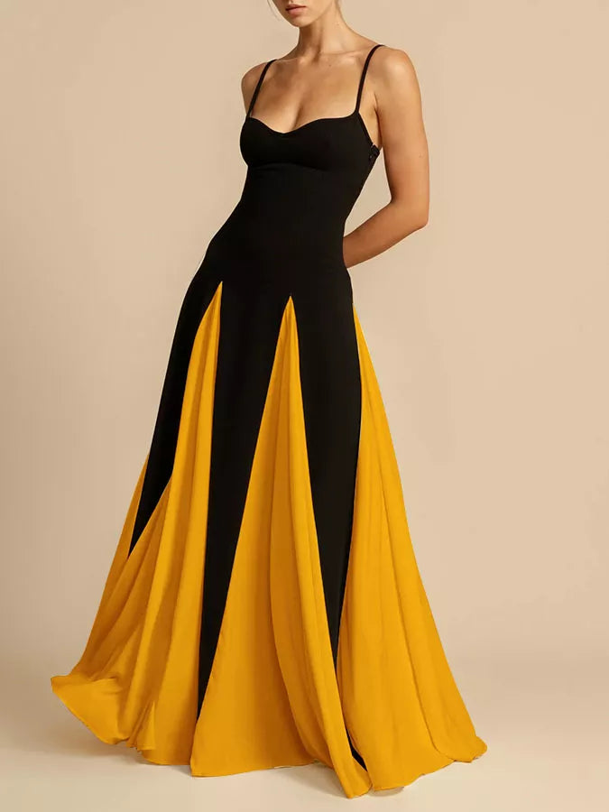 two tone flowing maxi dress hemline detail
