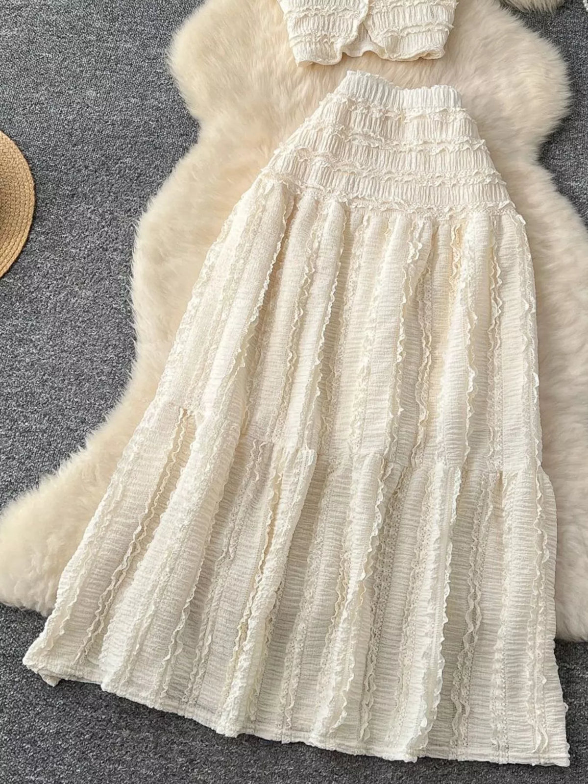 Textured Crop Top and Tiered Skirt Set, view 26