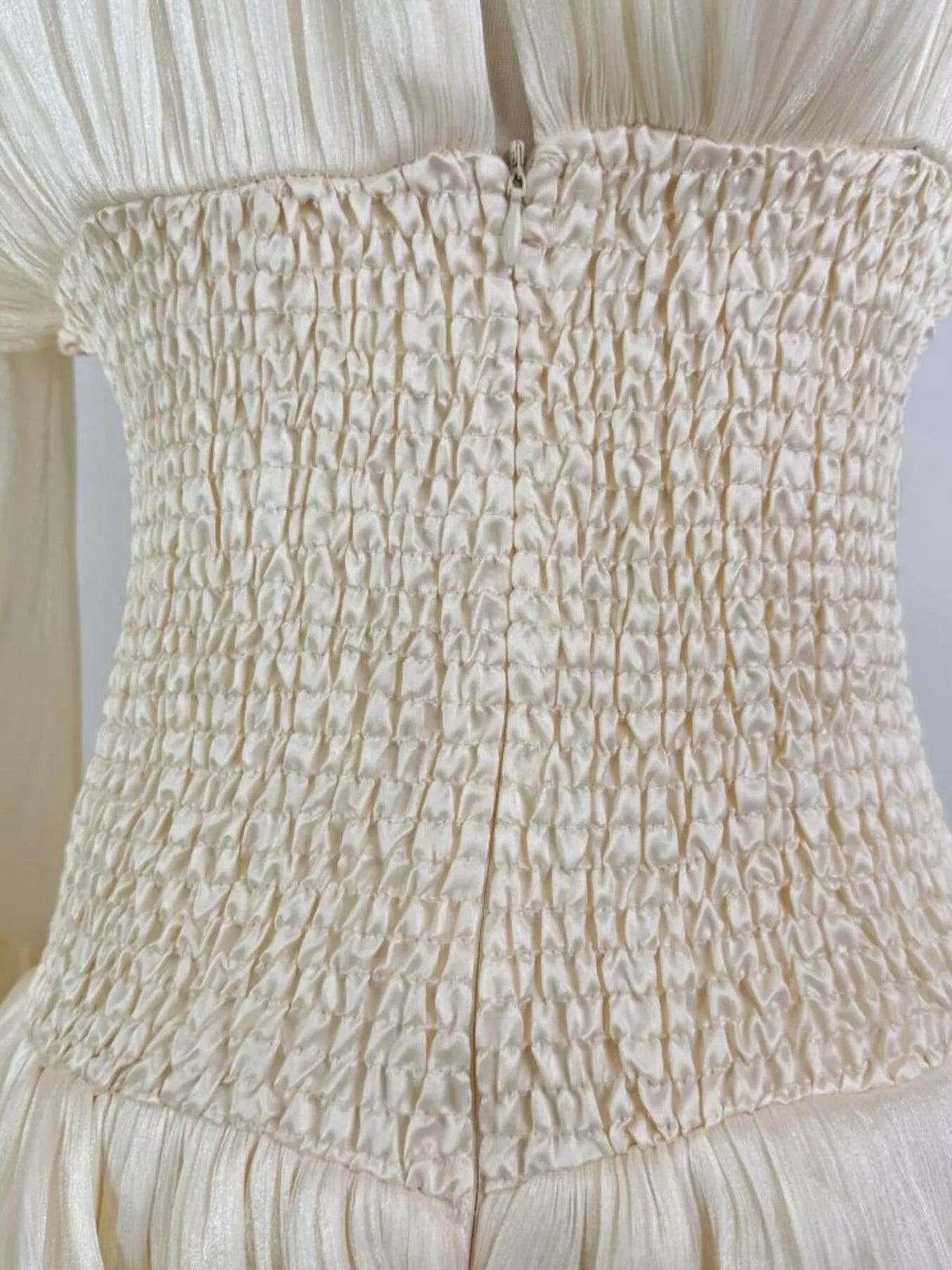 Ruffled dress sleeve detail close up