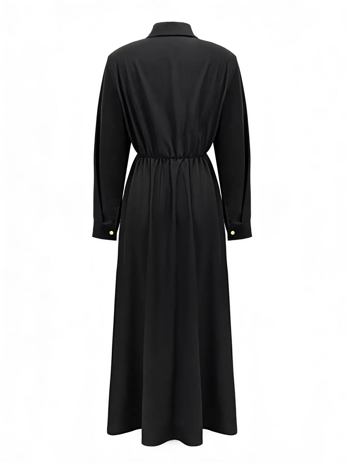 black button front long sleeve maxi dress detail view