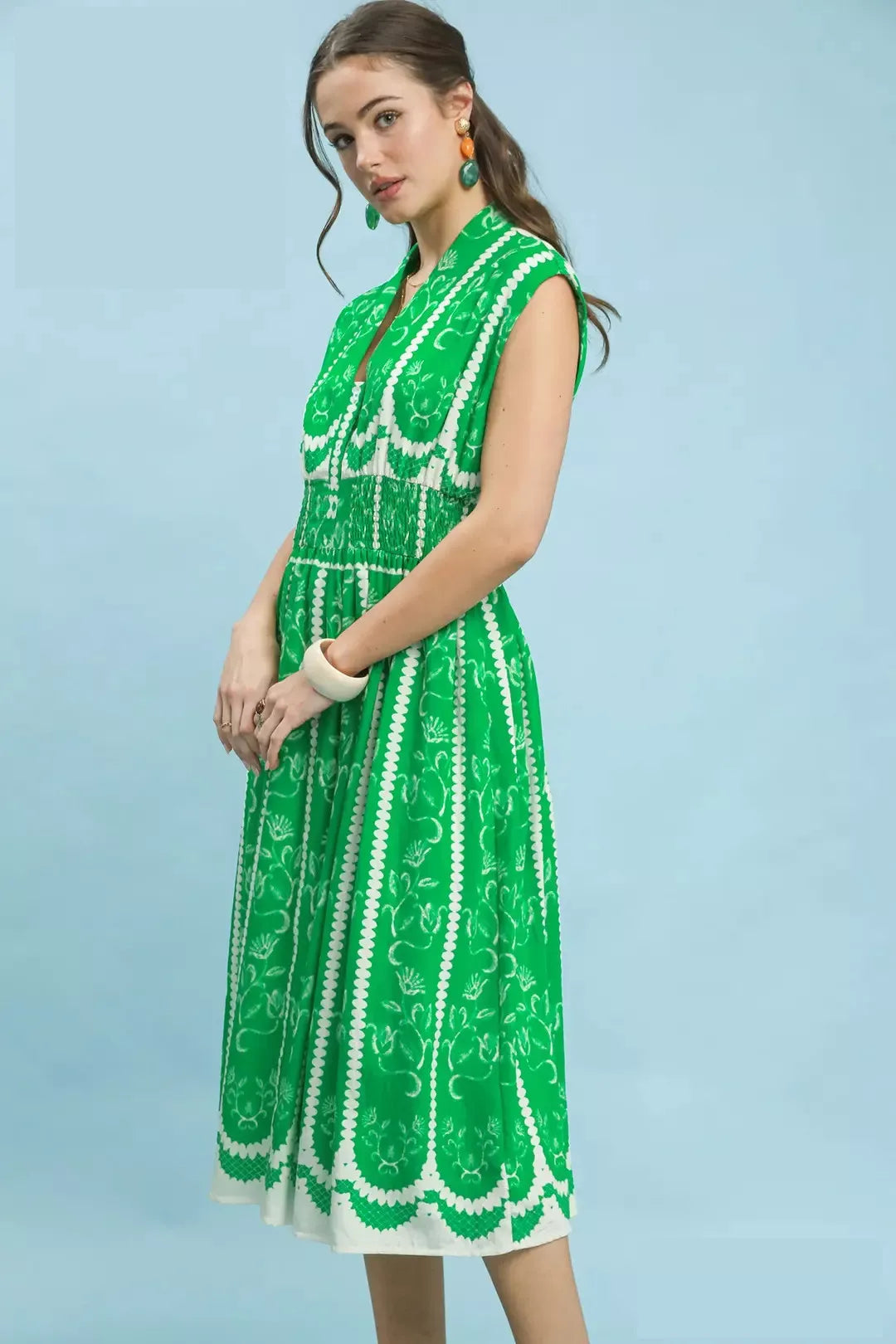 Sleeveless Smocked Midi Dress back view