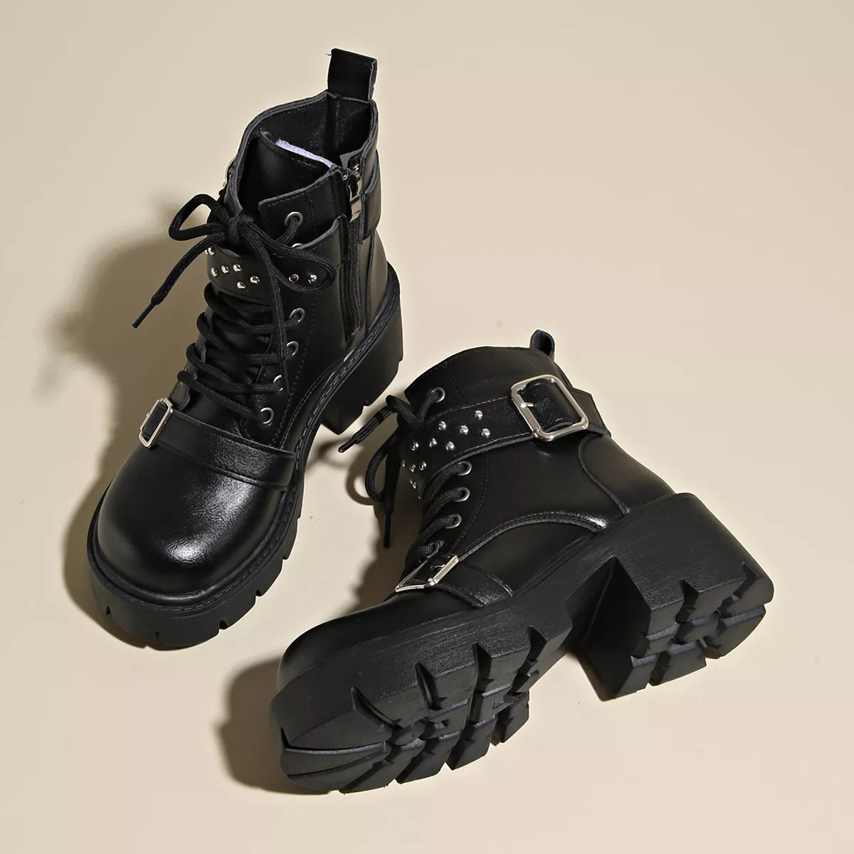 Round toe block heel boots side profile