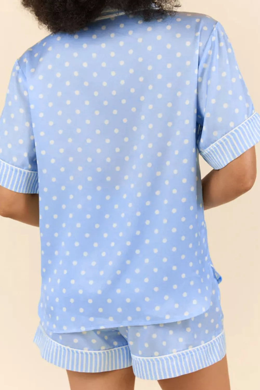 Polka dot pajama top and shorts coordinated sleepwear set