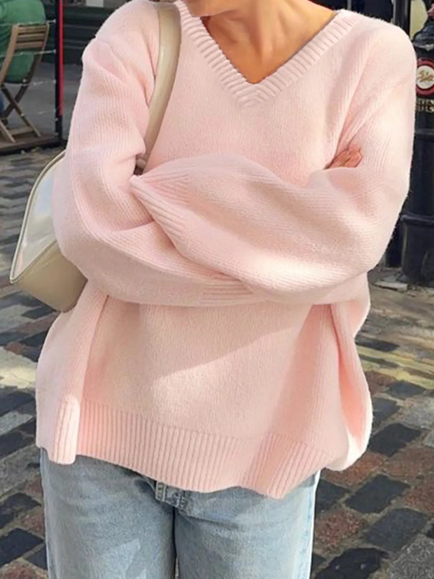 V-Neck Long Sleeve Sweater - Fashorio