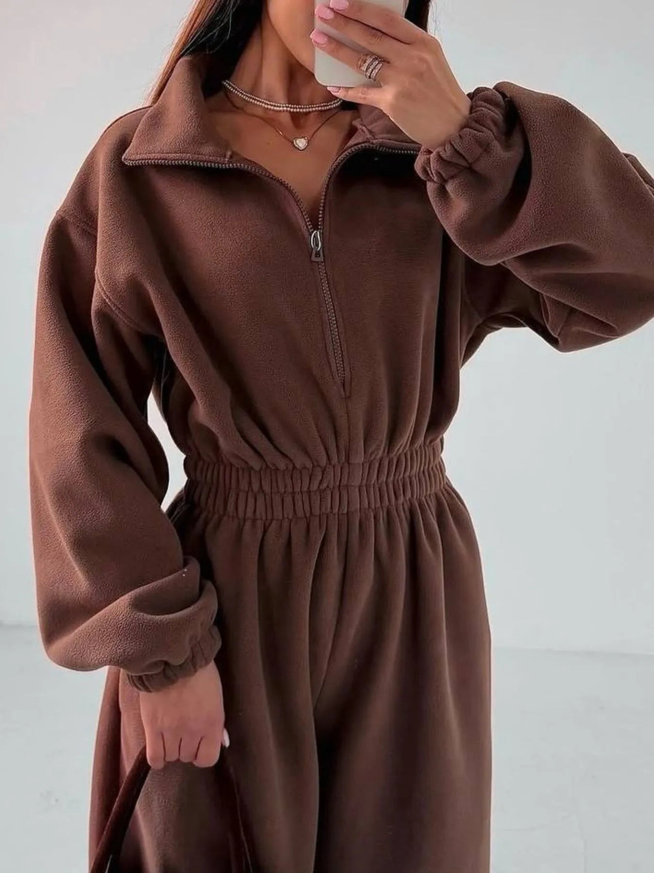 Zip Front Long Sleeve Jumpsuit - Fashorio