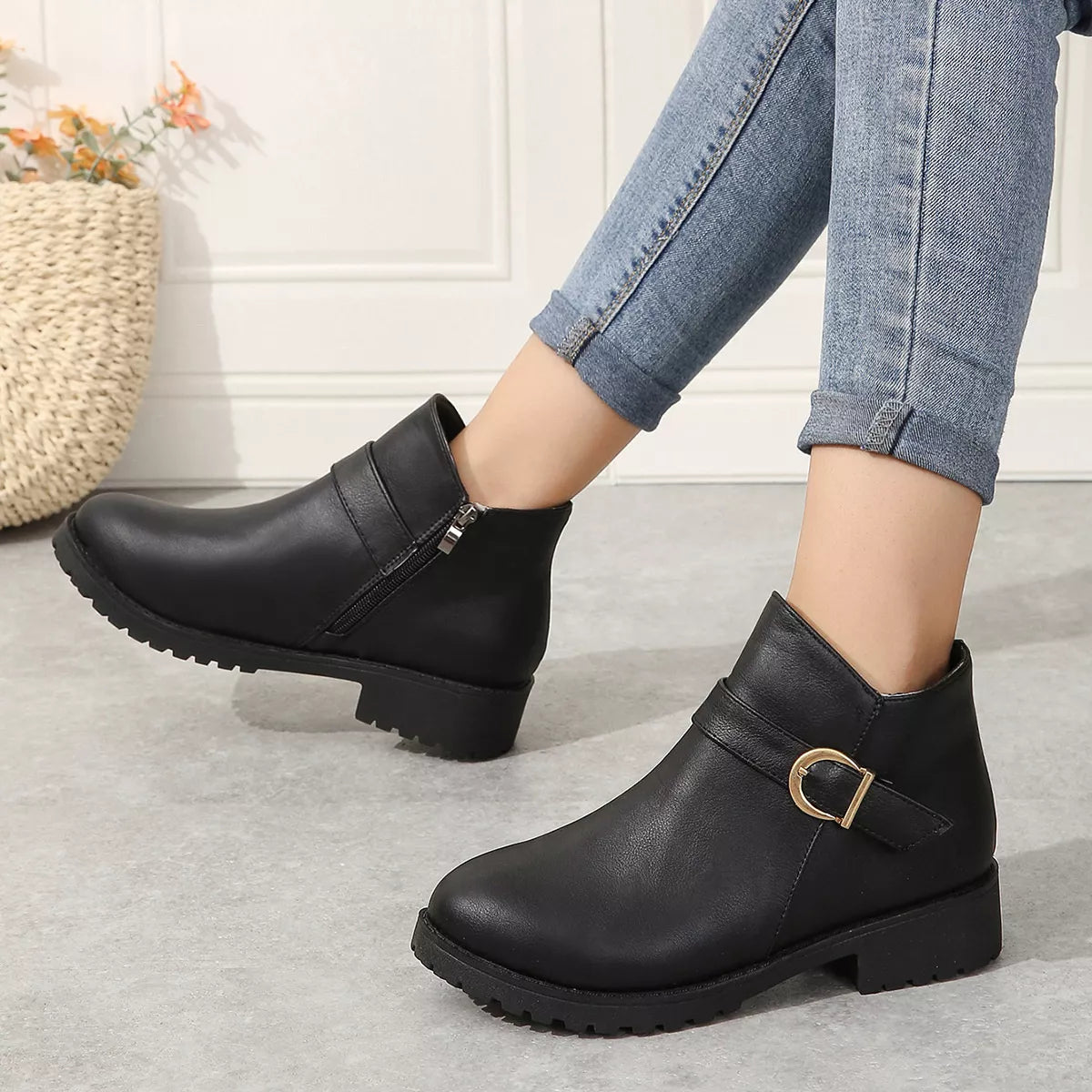 Buckle accent ankle boots back heel view