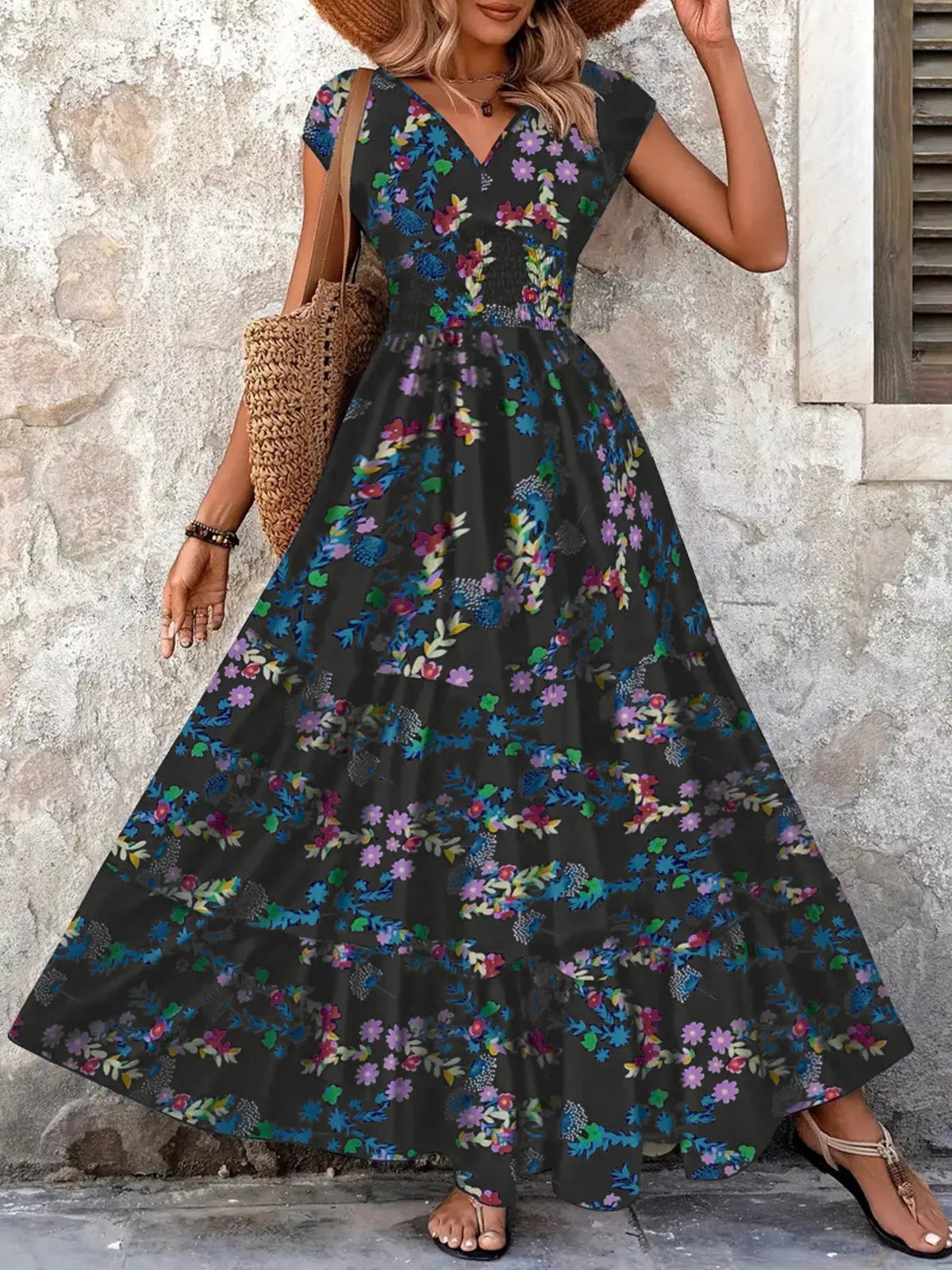 Floral plus size maxi dress full length view