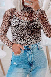 Turtleneck Leopard Long Sleeve Bodysuit Leopard - Fashorio
