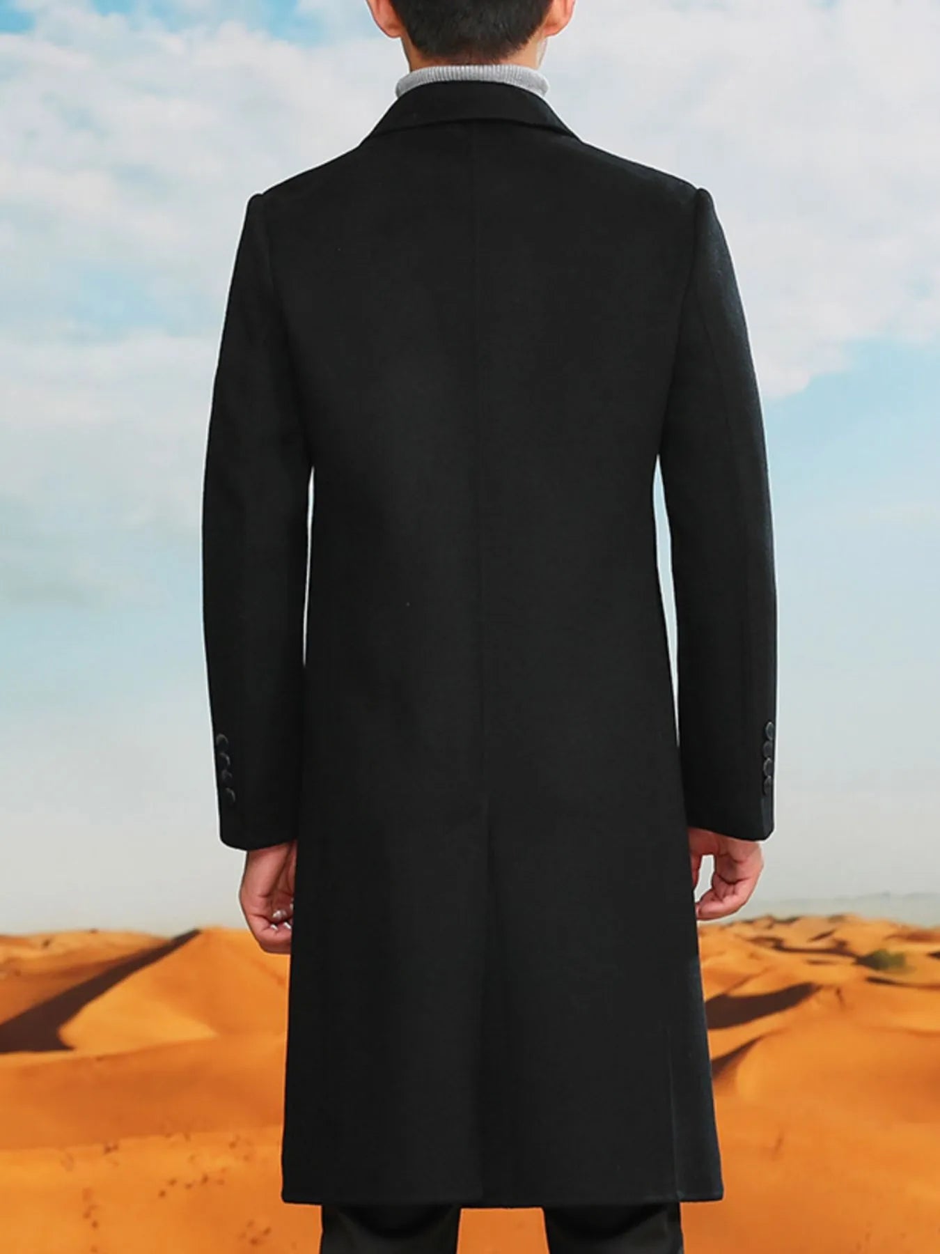 Men's Plus Size Double-Breasted Long Wool Coat - Fashorio