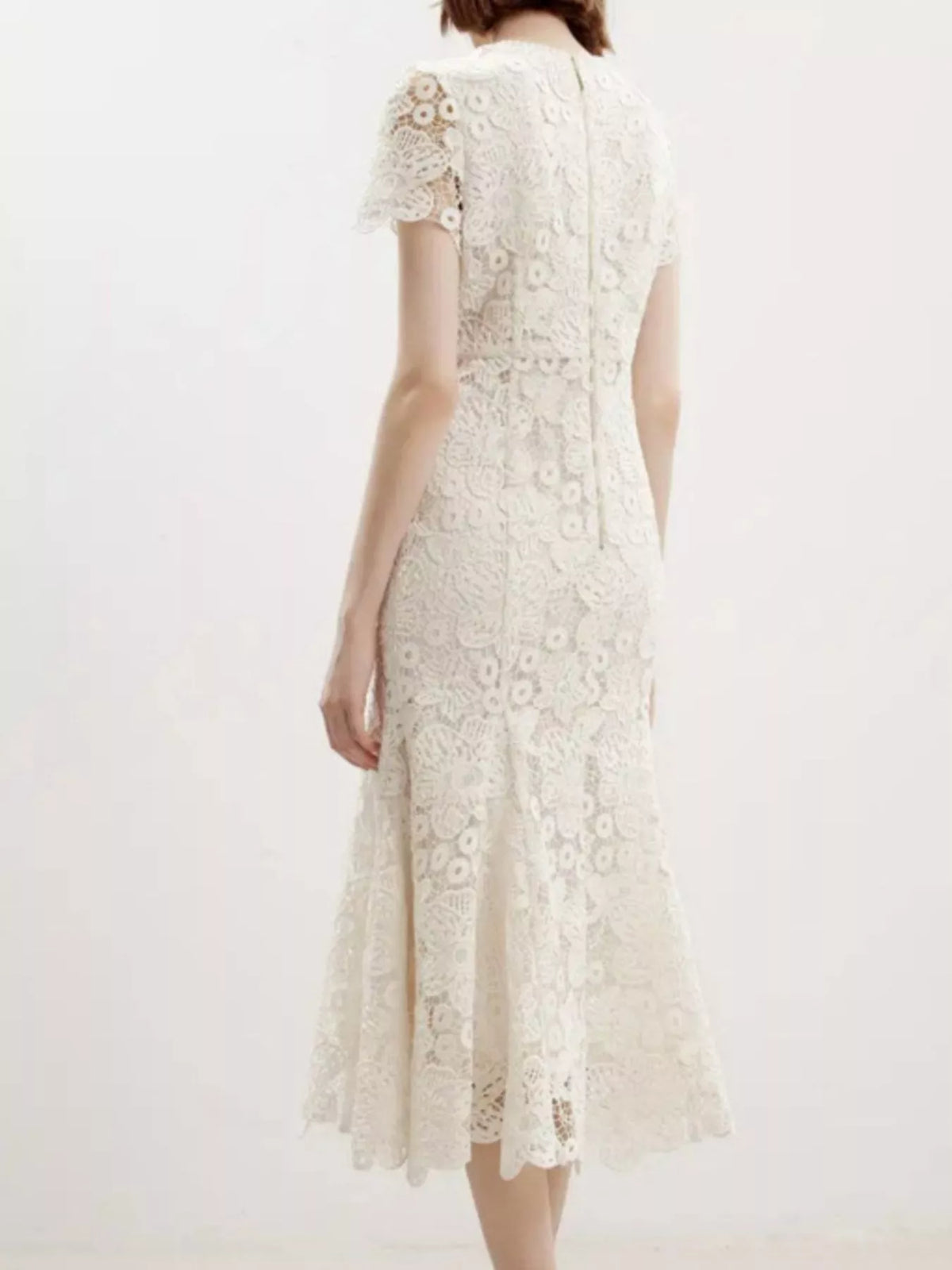 lace short sleeve mermaid dress back view