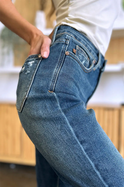 Judy Blue Full Size Tummy Control High Waist Slim Jeans - Fashorio