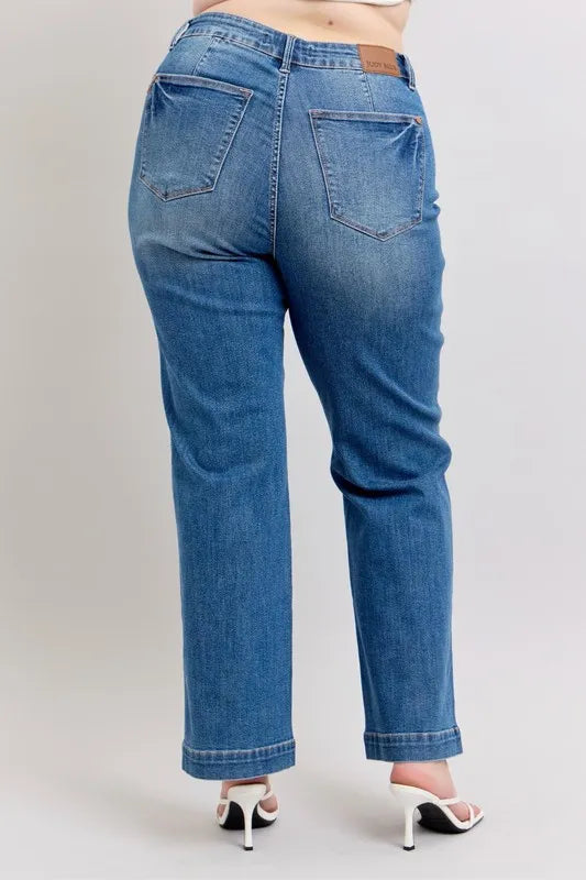 Judy Blue High Waist Contrast Thread Straight Jeans, view 11