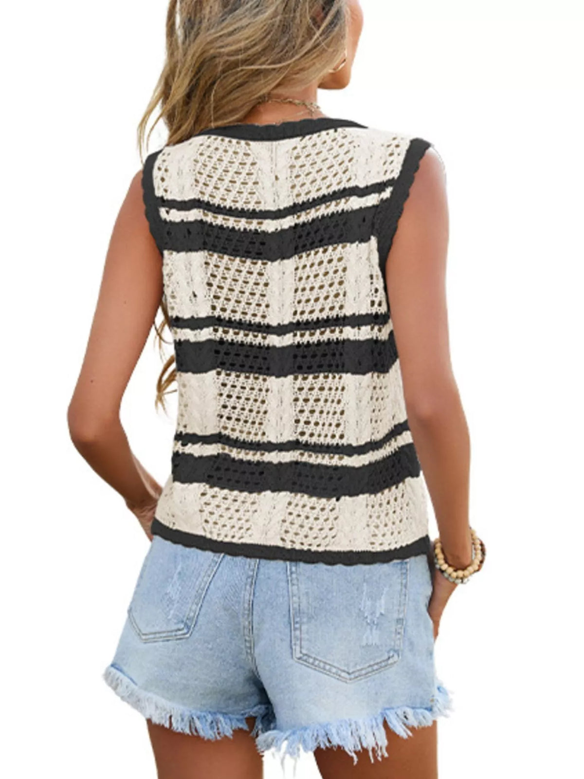 Striped crochet tie front cardigan beach layering look