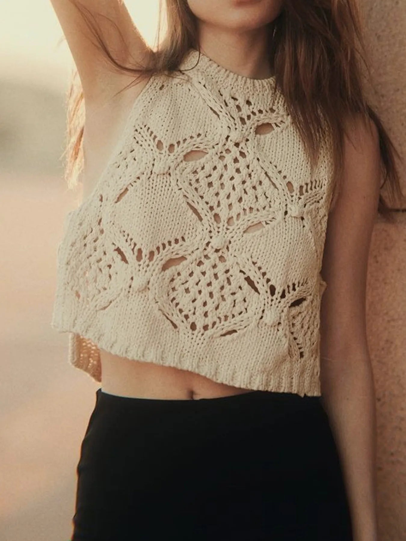 Crochet Hollow Out Sweater Vest - Fashorio