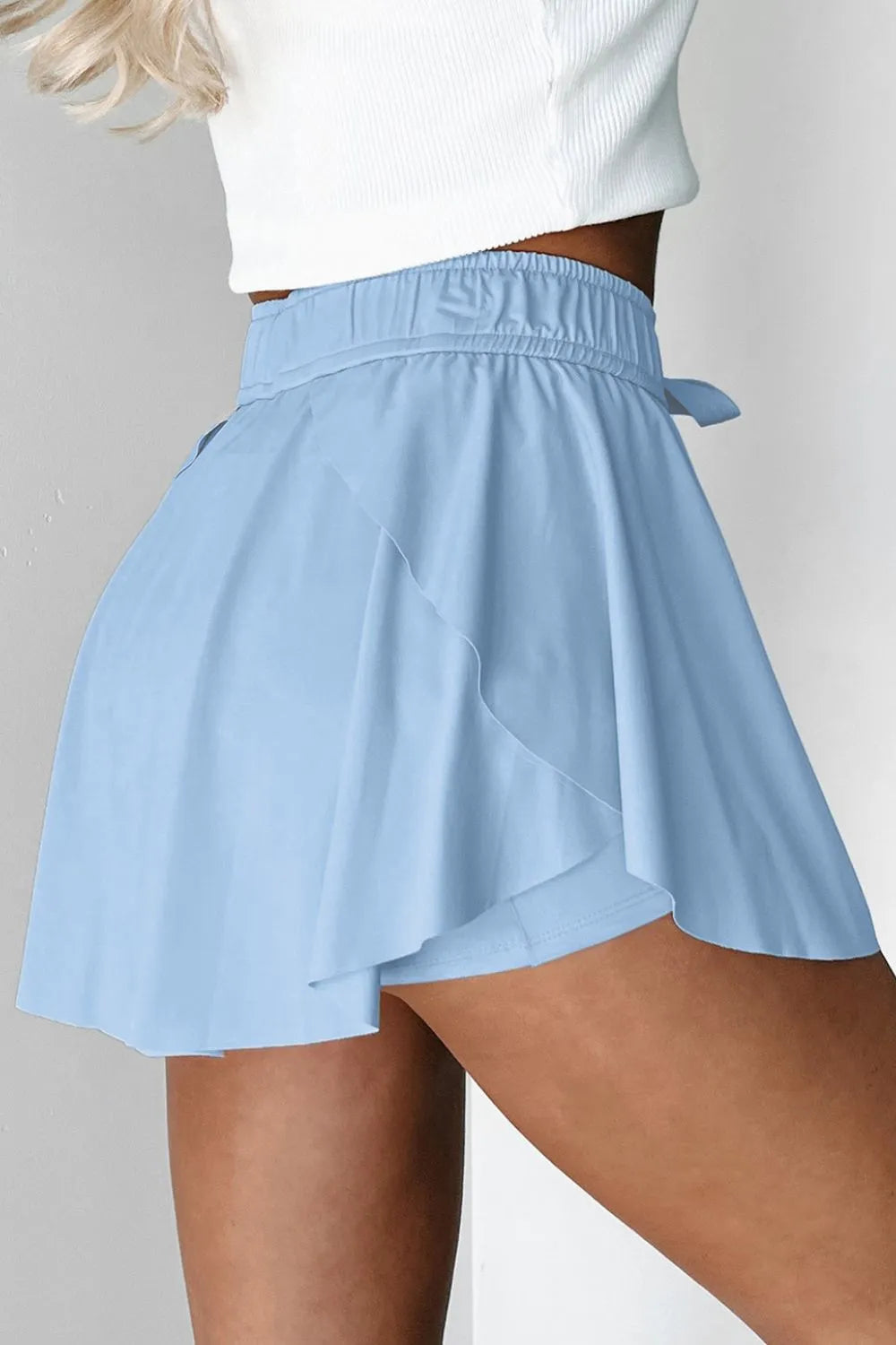 Drawstring high waist lined active skort full body view
