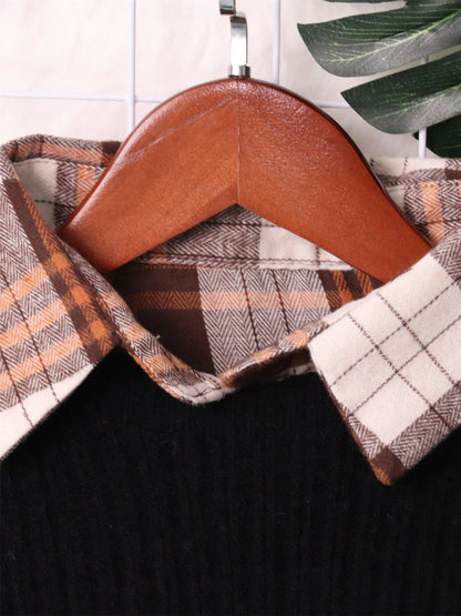 Plaid Long Sleeve Sweater Dress - Fashorio